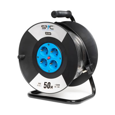 Удлинитель на катушке, SVC, GS-50M, 4 розетки, 50 метров, 3500W, 240В, 16A, 3x1.5mm, Защита от детей, Чёрный