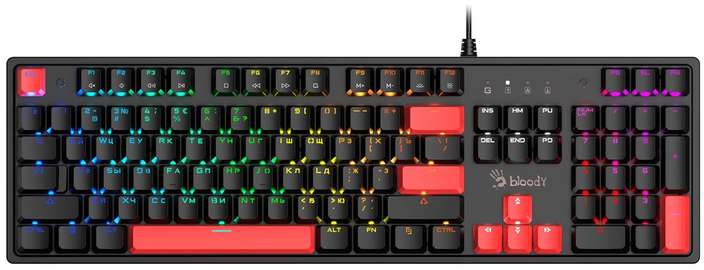 A4TECH BLOODY S510R GAMING MECHANICAL FIRE BLACK BLMS RED SWITCH KEYBOARD USB US+RUS