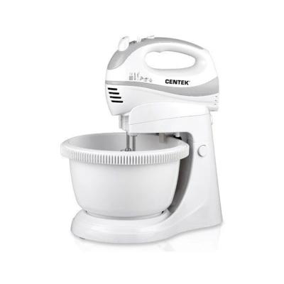 Миксер с чашей, Centek, CT-1106, 320W, 3л, 5 скоростей+турбо, Взбивание, Замешивание, Белый, Серый
