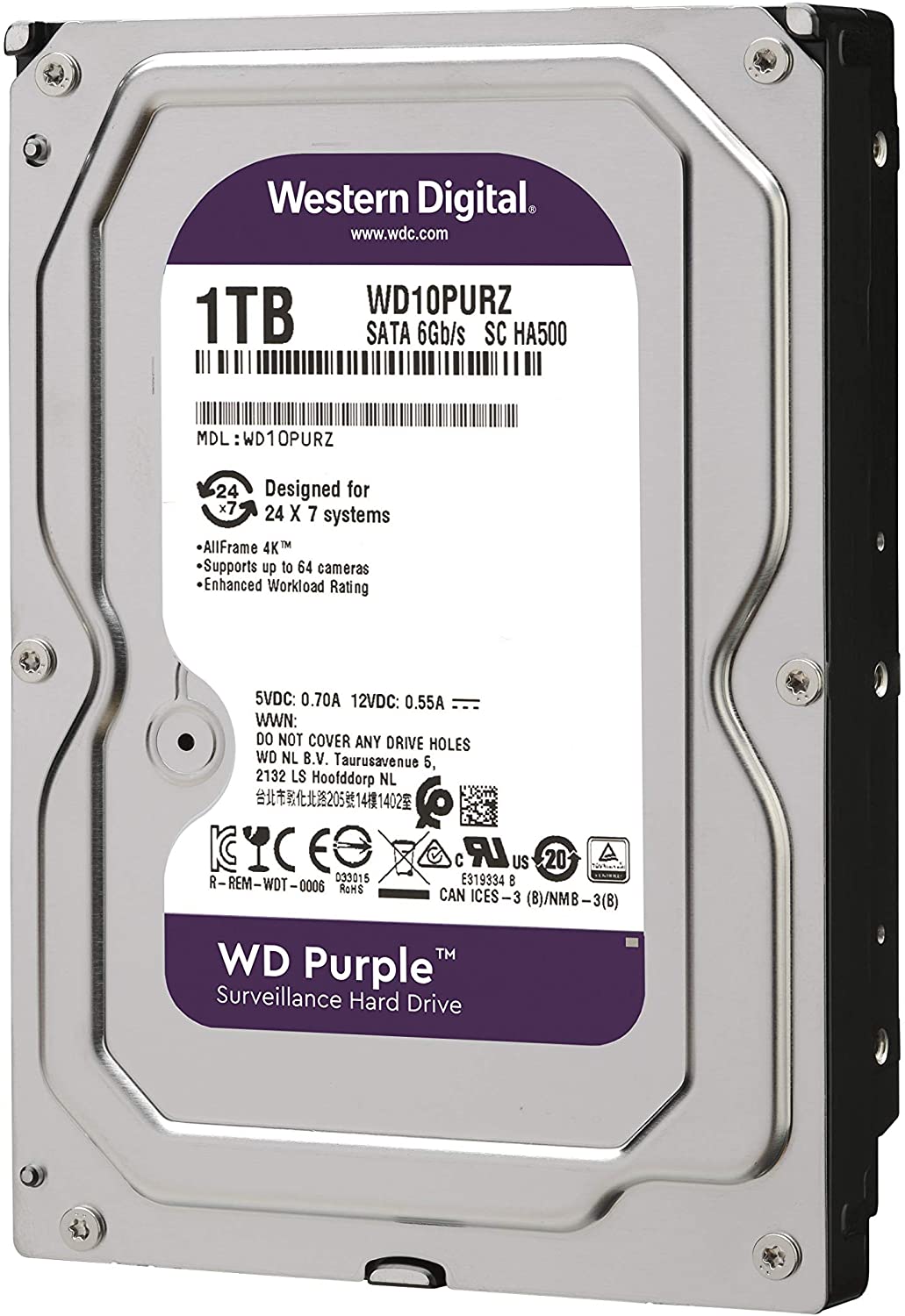 WD 1TB 5400rpm 64MB WD10PURZ PURPLE SURVEILLANCE SATA3
