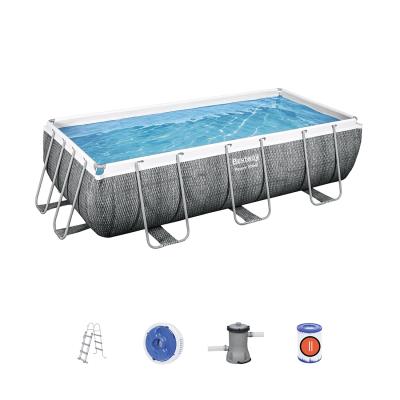 Каркасный бассейн Power Steel Rectangular 404 х 201 х 100 см, BESTWAY, 56721, Винил, 6478 л., Стальной каркас, Ф-насос 58383 (2006л/ч), Лестница 58335, Дозатор 58501, Серый ротанг, Цветная коробка