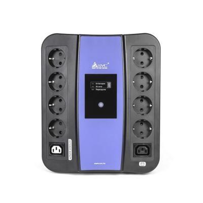 Источник бесперебойного питания SVC U-600, Smart, USB, Мощность 600ВА/360Вт, Диапазон работы AVR: 165-275В, AVR в режиме Booster: 138-292В, Бат.: 12В/7,5 Ач., 8 вых.: Shuko CEE7(4 с работой от батареи,4 сетевой фильтр), 2 вых.: IEC C13, Защита тел. л