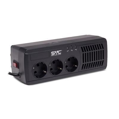 Стабилизатор (AVR), SVC, AVR-1005-U, Мощность 600ВА/300Вт, Диапазон работы AVR: 176-273В, Тип выходных разъёмов: Schuko х 3 шт., LED-индикаторы, Чёрный