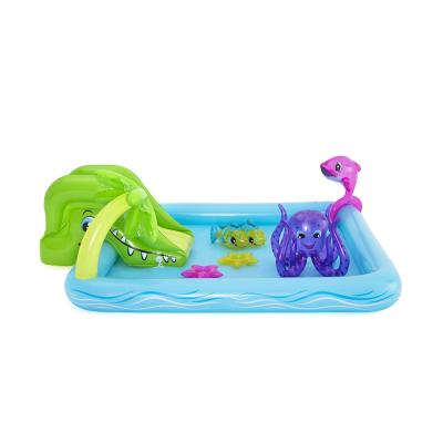 Детский надувной игровой бассейн Fantastic Aquarium 239 х 206, BESTWAY, 53052, Винил, 308 л., 2+, Съемная горка, Разбрызгиватель, Множество надувных игрушек, Голубой, Цветная коробка