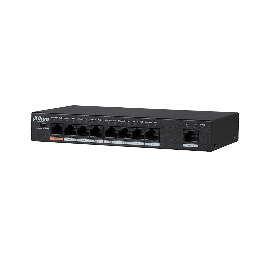 Коммутатор, Dahua, DH-PFS3009-8ET-96, Настольный, 8 портов x10/100 Base-T (Питание PoE). 1 порт x10/100 Base-T, Корпус металл