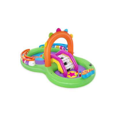 Детский надувной игровой бассейн Sing 'n Splash 295 х 190 см, BESTWAY, 53117, Винил, 235+114л., 2+, Два отделения, Горка, Встроенный разбрызгиватель, Шарики для игры, Зелёно-оранжевый, Цветная коробка